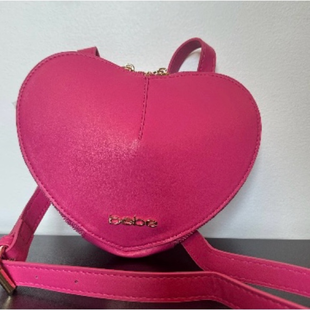 Bebe Pink Heart Crossbody Bag with Glossy Finish
